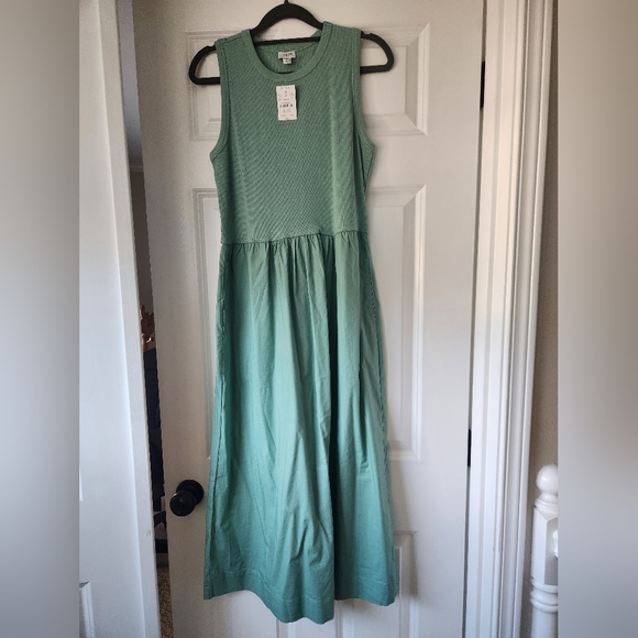 J. Crew Mixed Media Sleeveless Green Midi Dress Size M - Picture 5 of 5